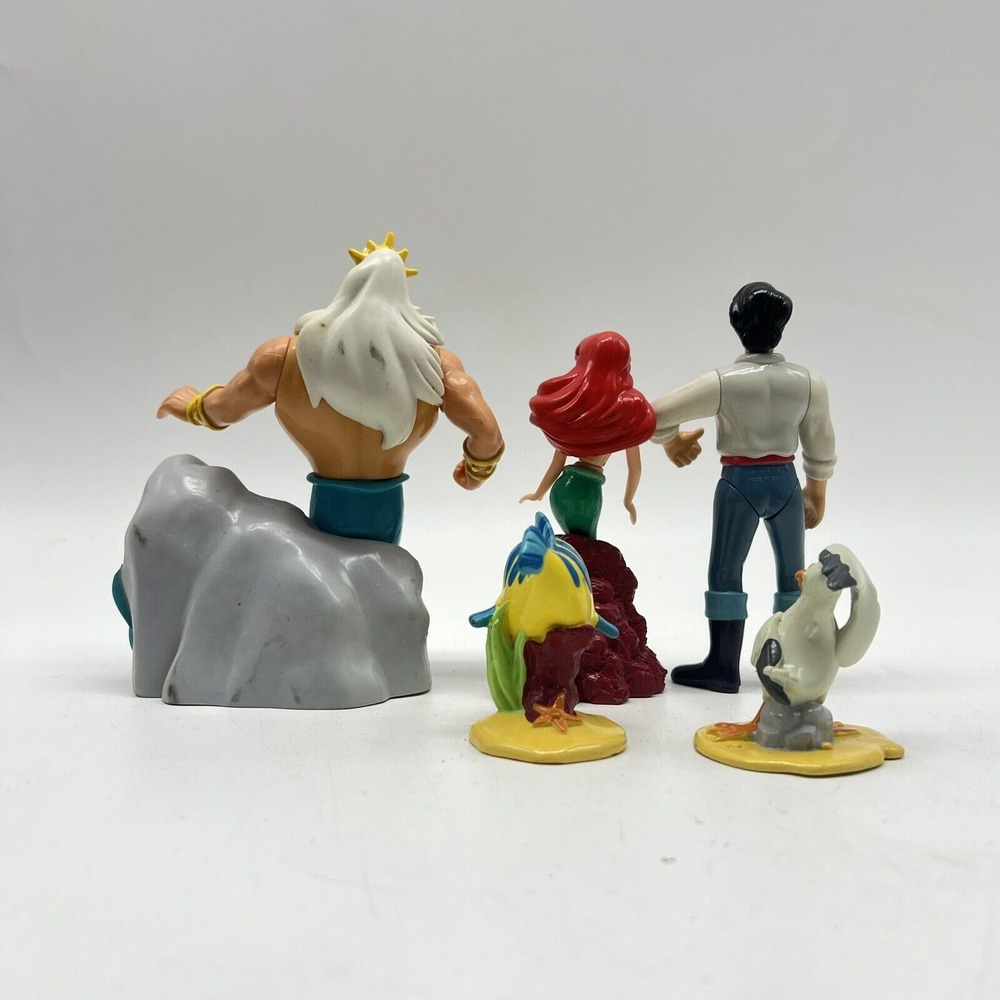 Disney Little Mermaid Figure Lot Of 5 Ariel Flounder Prince Tritron Cake Toppers - Picture 3 of 3